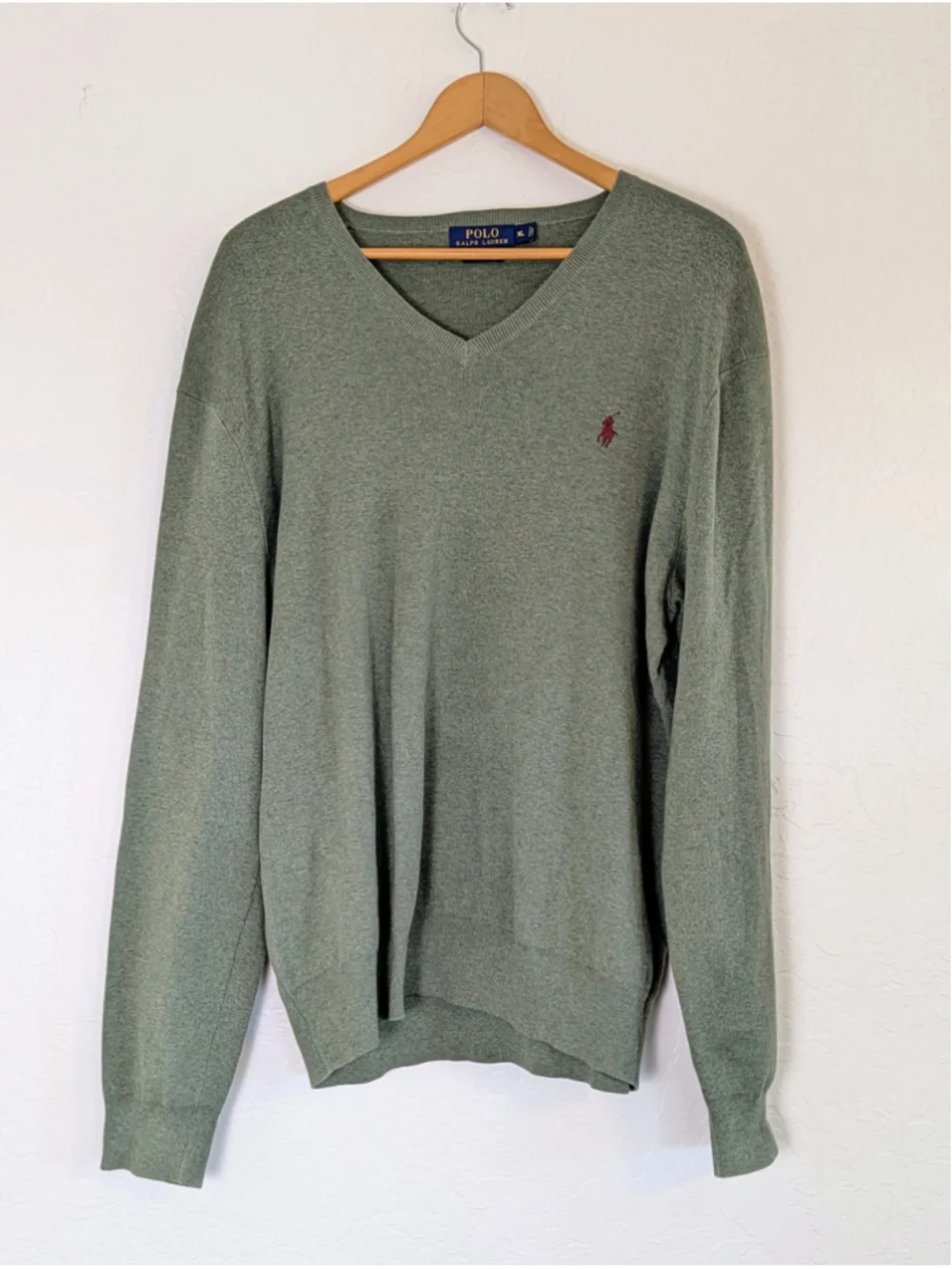 Polo Ralph Lauren Pima Cotton V Neck Sweater Mens XL Green Classic Logo Knit